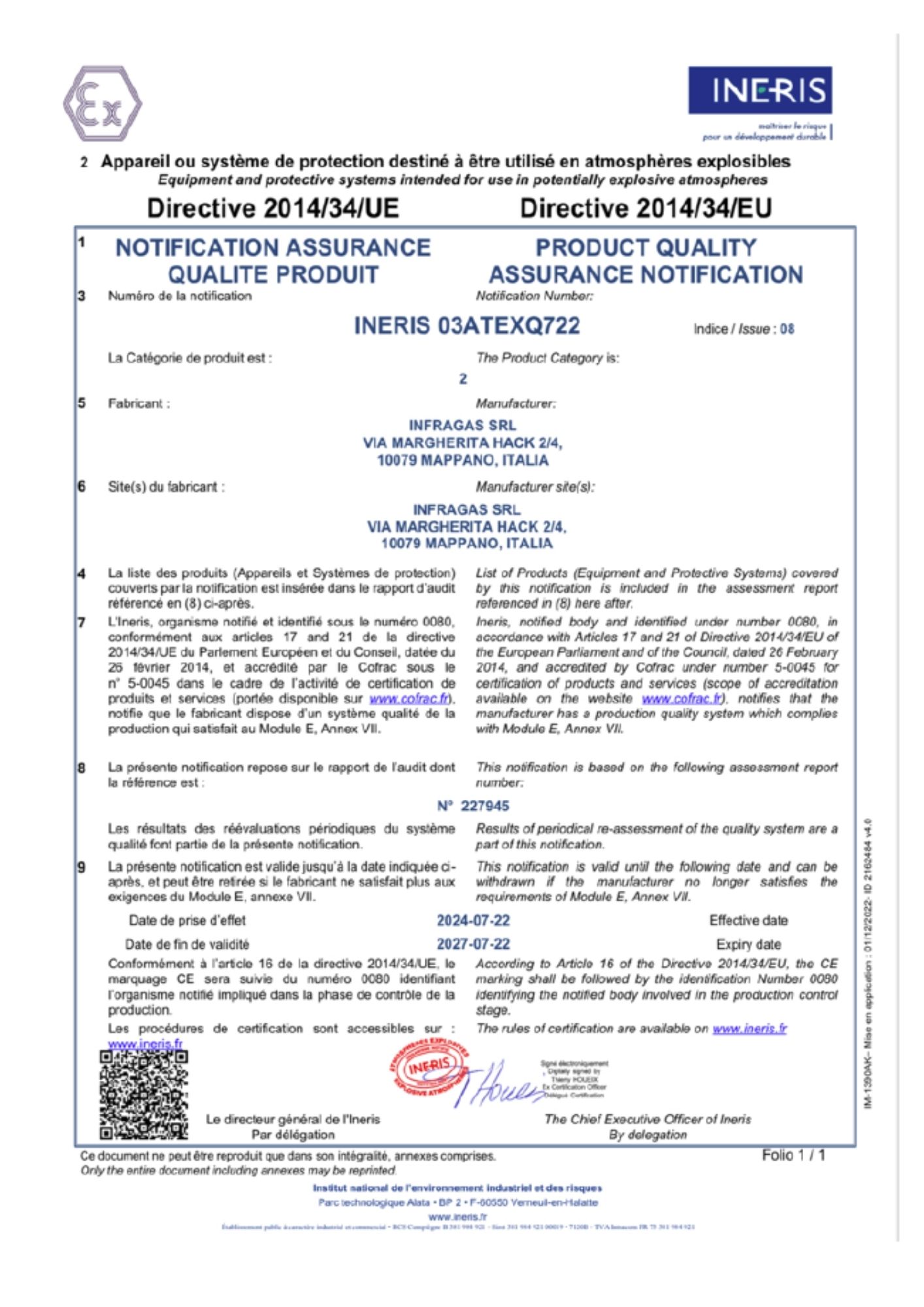 INFRAGAS ATEX CERTIFICATE